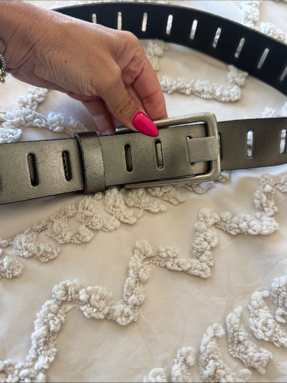 Free people Metallic Silver Leather Belt with Rectangular Buckle - Picture 5 of 6